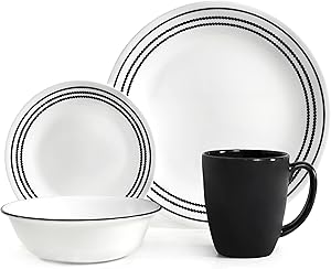 Corelle Livingware 16-Piece Dinnerware Set, Onyx Black, Service for 4
