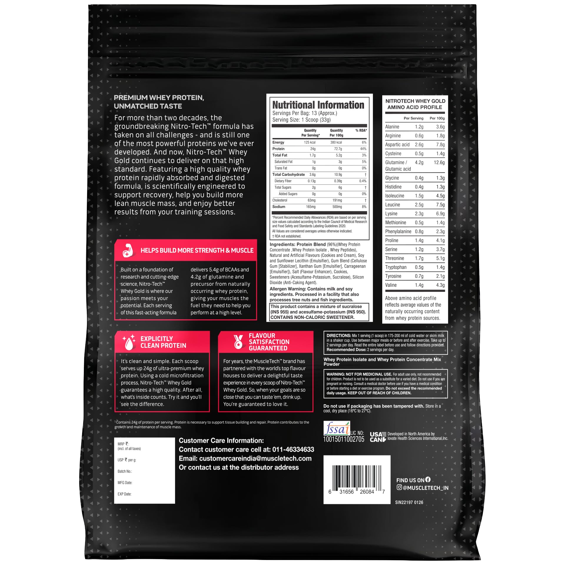 MuscleTech Nitro-Tech Whey Gold Protein Powder | 24 g Protein & 5.4 g BCAAs Per Serving | Supports Lean Muscle & Faster Recovery | Cookies & Cream | 450 g 2