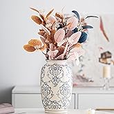 Blue and White Vase, Vintage Blue Ceramic Flower Vessel,Ceramic vases for Home Decor,Vintage Vase for Home Decor, Living Room, Shelf, Office, Rustic Table Centerpiece (Blue and white-01, Large)