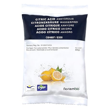 NortemBio Zitronensäure 500g. 100% Reines Pulver in Lebensmittelqualität. Entwickelt in Deutschland.