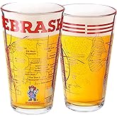 Greenline Goods – University of Nebraska Cornhuskers College Pint Beer Glasses (Set of 2), 16 oz – Full-Color Logo + Campus Map