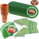JOYIN Football Game Day Party Supplies Pack-18 Football Themed Cups, 18 Plates (9 inches), 36 Napkins and 2 Tablecloths Football Party Decorations