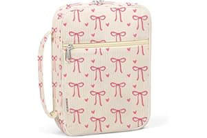 WOBAGMEN Bible Cover Case for Women,Cordoury Bible Cover for Men Women with Handle,Beign Bible Book Cover,Floral Carrying Case Bible Protective Christian Gift(Pink Bow, M)