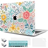 TWOLSKOO for MacBook Air 13.3 inch Case 2021 2020 2019 2018 Release M1 A2337 A2179 A1932 with Touch ID, Plastic Hard Shell Case & Keyboard Cover & Type C Adapter, Abstract Flower