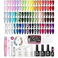 Beetles Gel Nail Polish Set, 77 Pcs 60 Colors Cat Eye Gel Nail Kit, Spring Red Nude White Polish Nail Kit with Base Top Coat UV DIY Art Tool Home Gifts for Women