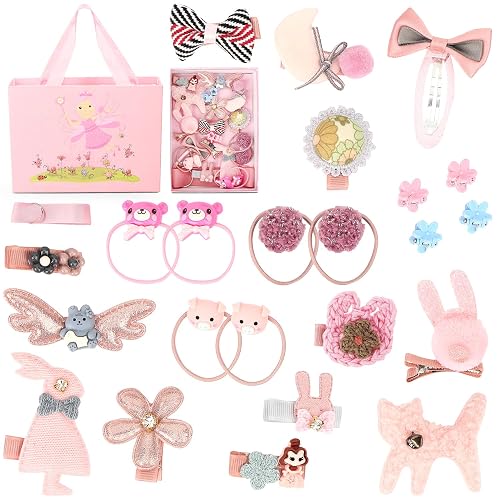 OWill Hair Bows for Girls, 24 Pcs Pink Little Girl Hairs Accessorie, Clips Set Hair Bows for Girl, Hairs Accessories Gift for Kids Girls Toddler