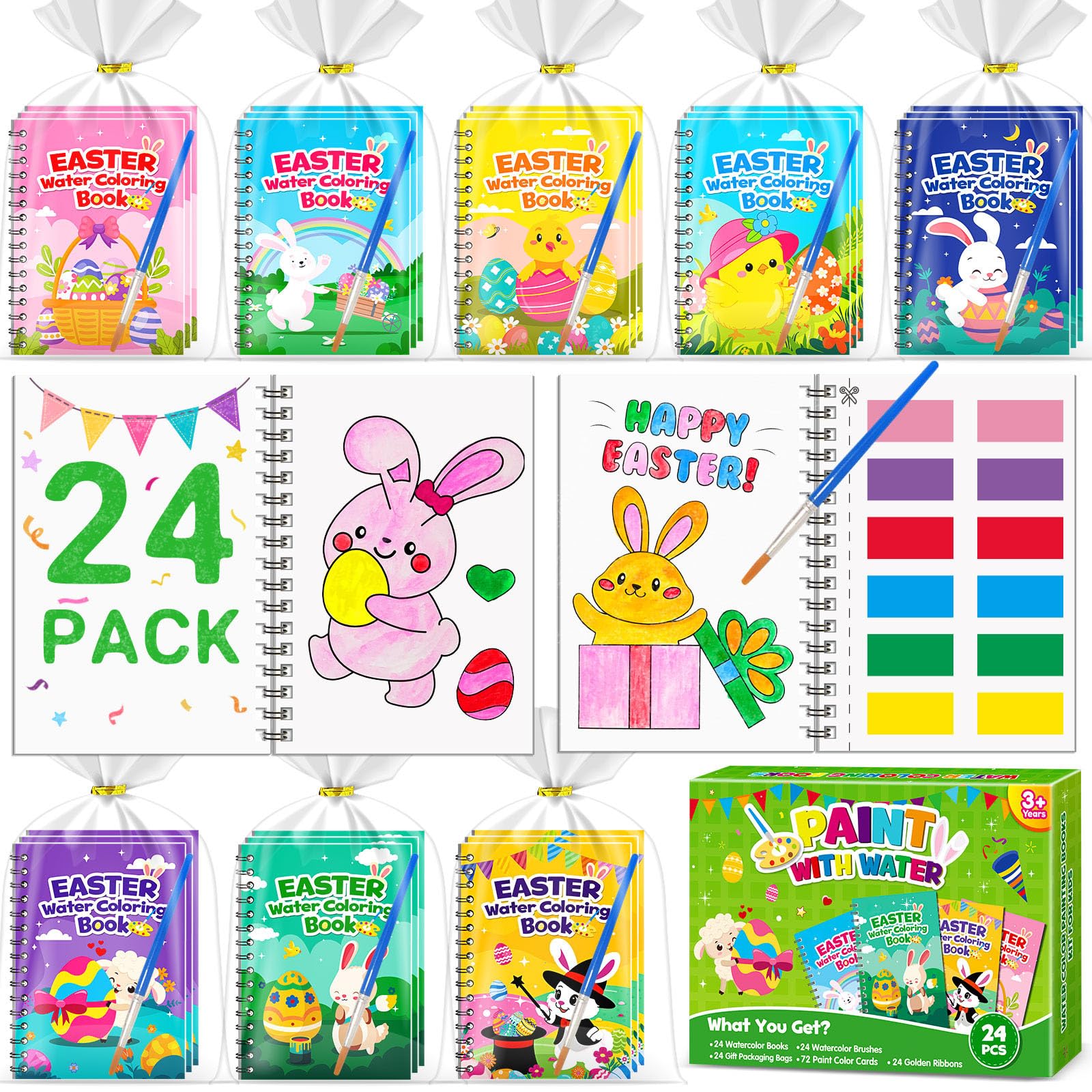 LIKYMO Easter Water Colouring Books, Party Bags Fillers for Kids – Mini Colouring Books, Water Painting Books for Kids, Class Gifts, Birthday Return Gifts for Ages 4-9 (24 Easter)
