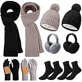 Cutecrop 10 Pcs Winter Hat Scarf Gloves Earmuffs Socks for Women Men Skiing Snowboarding Snow Shoveling Outdoor Warmth