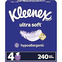 Kleenex Ultra Soft Facial Tissues, 4 Cube Boxes, 60 Tissues per Box, 3-Ply (240 Total Tissues), Packaging May Vary