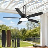 52" Outdoor Ceiling Fans with Light and Remote IP65 Wet Rated Waterproof | Black Ceiling Fan with 6-Speed DC Motor, Farmhouse Plug in Gazebo Fan for Porch Patios Pavilion