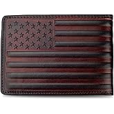 MUXILING Full Grain Leather Bifold Wallets, RFID-Blocking, 12 Slots (Wine Red, US Flag) - Gift for Men