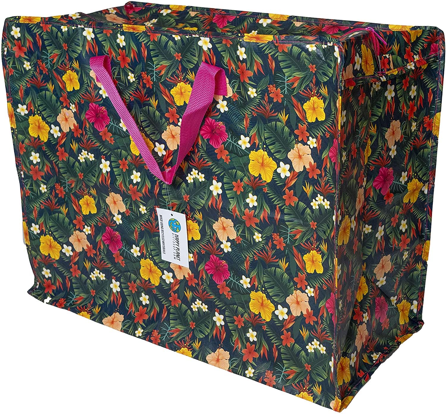 Happy Planet Giftshop Large Jumbo Storage Bag with Zip 58 x 47 x 30cm 80l (Tropical Floral) (Single - Multipacks Available)
