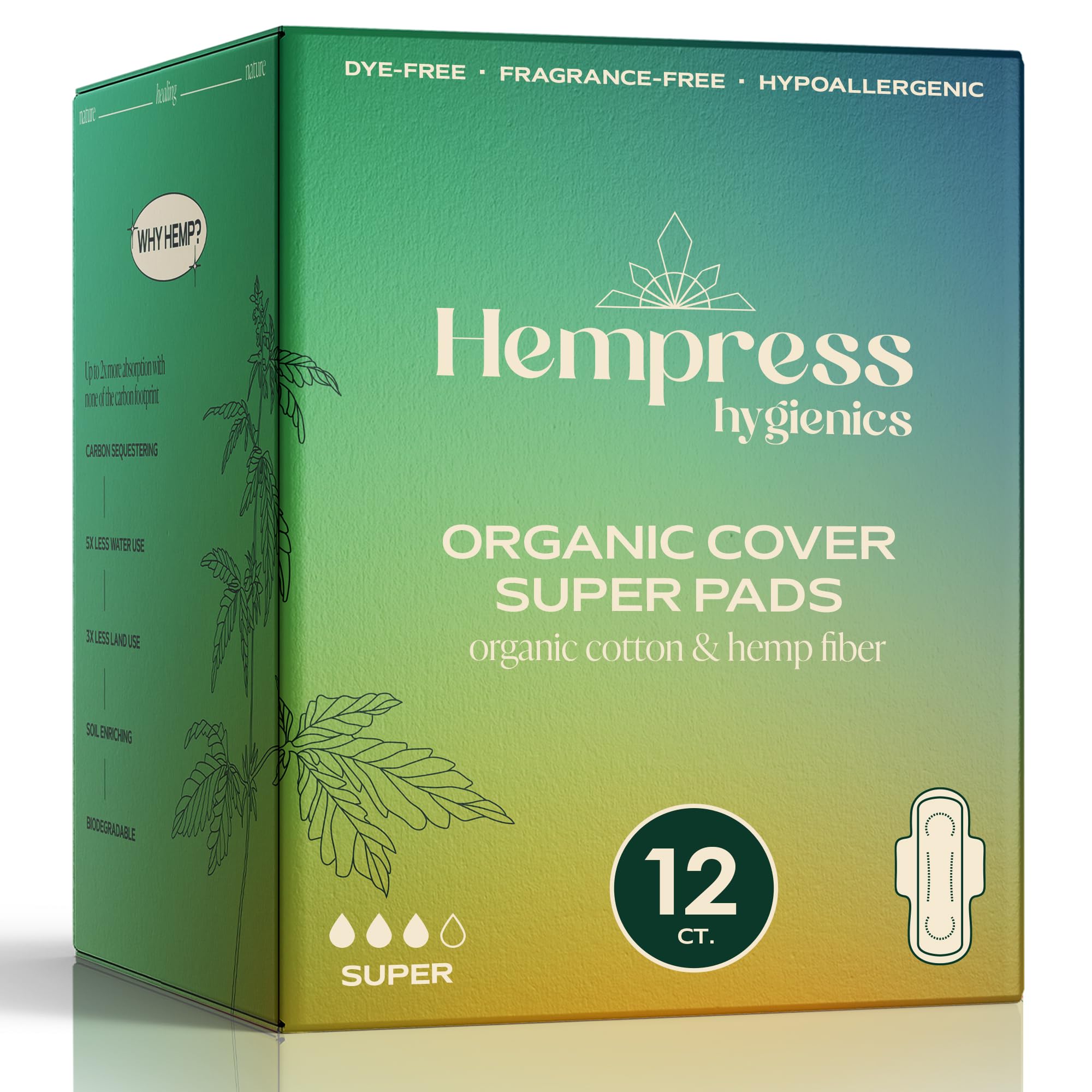 Photo 1 of ****11 ITEMS** 1 MISSING***Hempress Hygienics Super Absorbent Organic Pads for Women, for Extra Heavy Flow and Reliable Protection, Ultra Soft, Breathable & Skin Friendly, Fragrance Free Feminine Care (12 Count)****11 ITEMS** 1 MISSING***