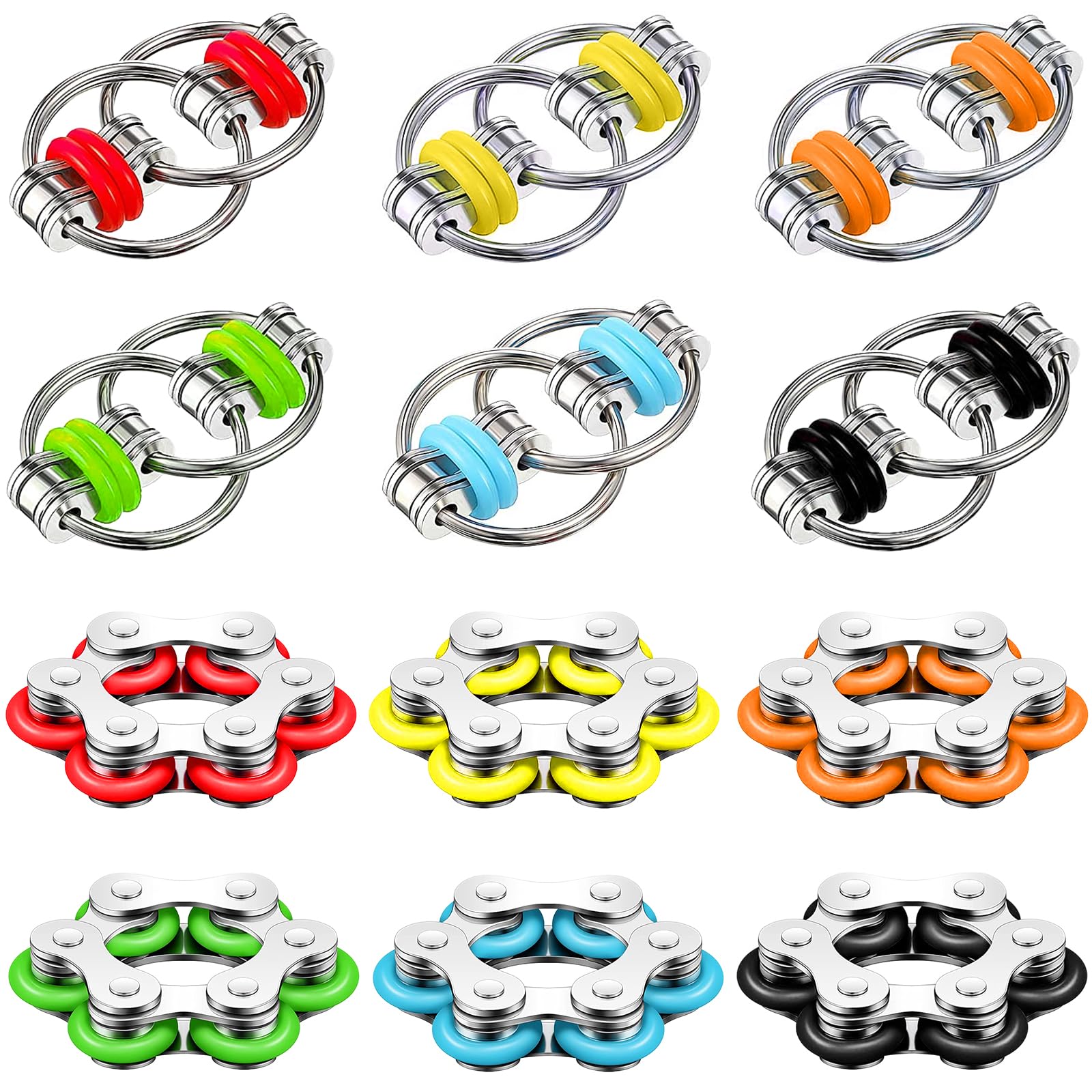 12 Pack Bicycle Chain Fidget Toys Set - Decompression Stress Reducer for Anxiety, Autism, Adults and Teens