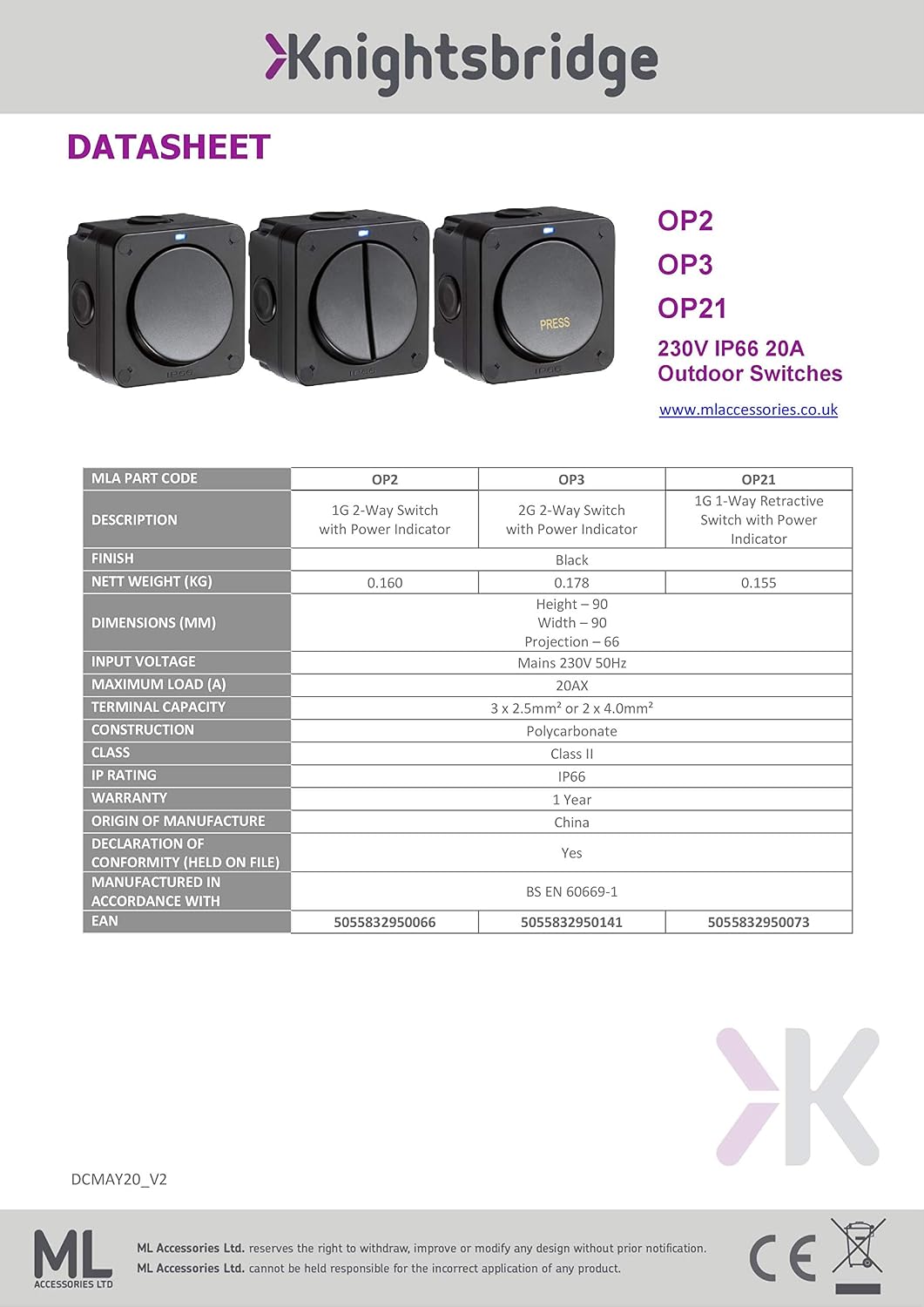 Knightsbridge OP2 Outdoor Weatherproof Single Switch, Black, 66.0 mm*90.0 mm*90.0 mm - Image 4