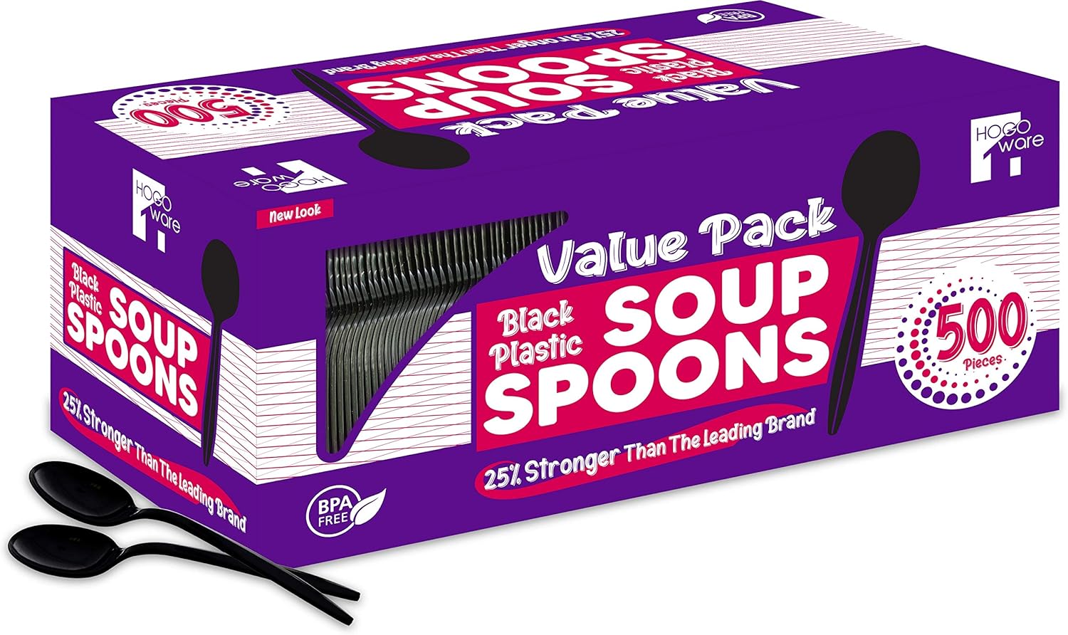 HOGOWARE Plastic, Disposable Utensils Bulk Set | Plastic-Ware Cutlery, 500 Pieces, for Dinner Party, Serving Wedding Cake, Pie & Desserts, Black Soup Spoons: Kitchen & Dining
