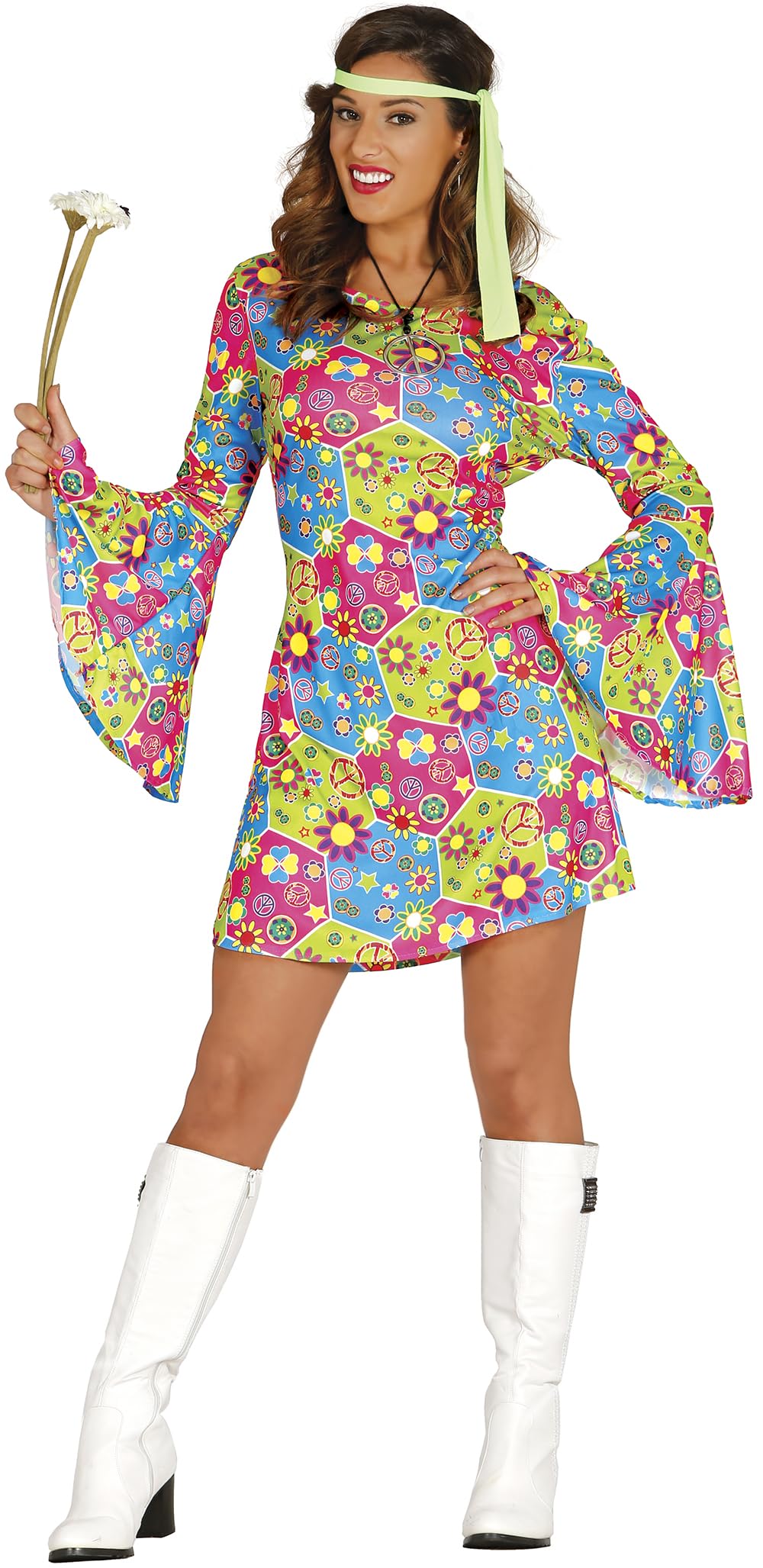 Fiestas Guirca Fancy dress woman green blooming 60ies flowers hippie size s