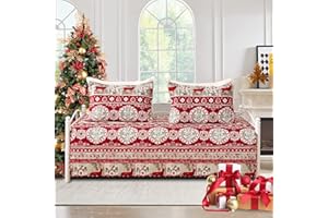 Jarson 3-Piece Christmas Daybed Cover Set,Twin Xmas Daybed Bedding Sets,Patchwork Daybed Comforter for New Year Bed Decor,Santa Snowman Holiday Daybed Bedding with Matching Shams,39"x75"(Red Gray)