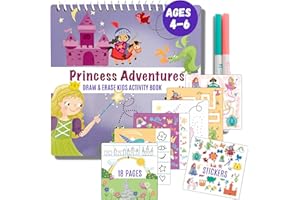 Totebook Kids Travel Educational Activity Book with Washable Markers - Car and Airplane Activities, Learning Toys for Toddlers- Search and Find, Reusable Stickers for Ages 4, 5, 6 (Princess)
