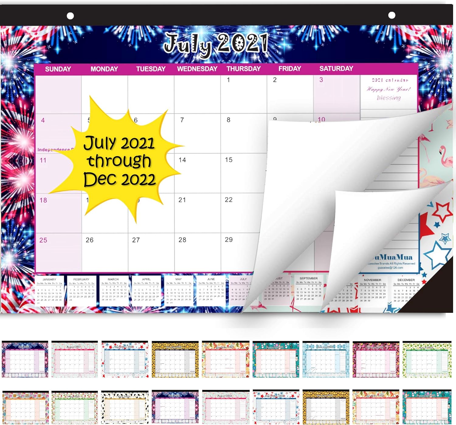 Desk Calendar 2021-2022: Large Monthly Pages 17 x 11-1/2 Inches Runs from July 2021 Through December 2022-18 Monthly Desk/Wall Calendar can be Used Throughout 2022 : Office Products