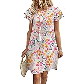 OFEEFAN Womens Summer Dresses 2026 Ruffle Sleeve Round Neck Loose Swing Sundresses with Pockets Plain/Print