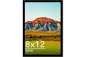 QOTIB 8x12 Picture Frame Black for Wall Mounting or Tabletop, Wood 8 x 12 Frame Photo Frame for Wall Hanging Horizontally or Vertically, Black, 1 Pack