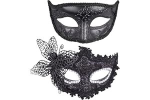 SIQUK Couple Masquerade Masks Set Venetian Party Mask Plastic Halloween Costume Mask Mardi Gras Mask for Women and Men
