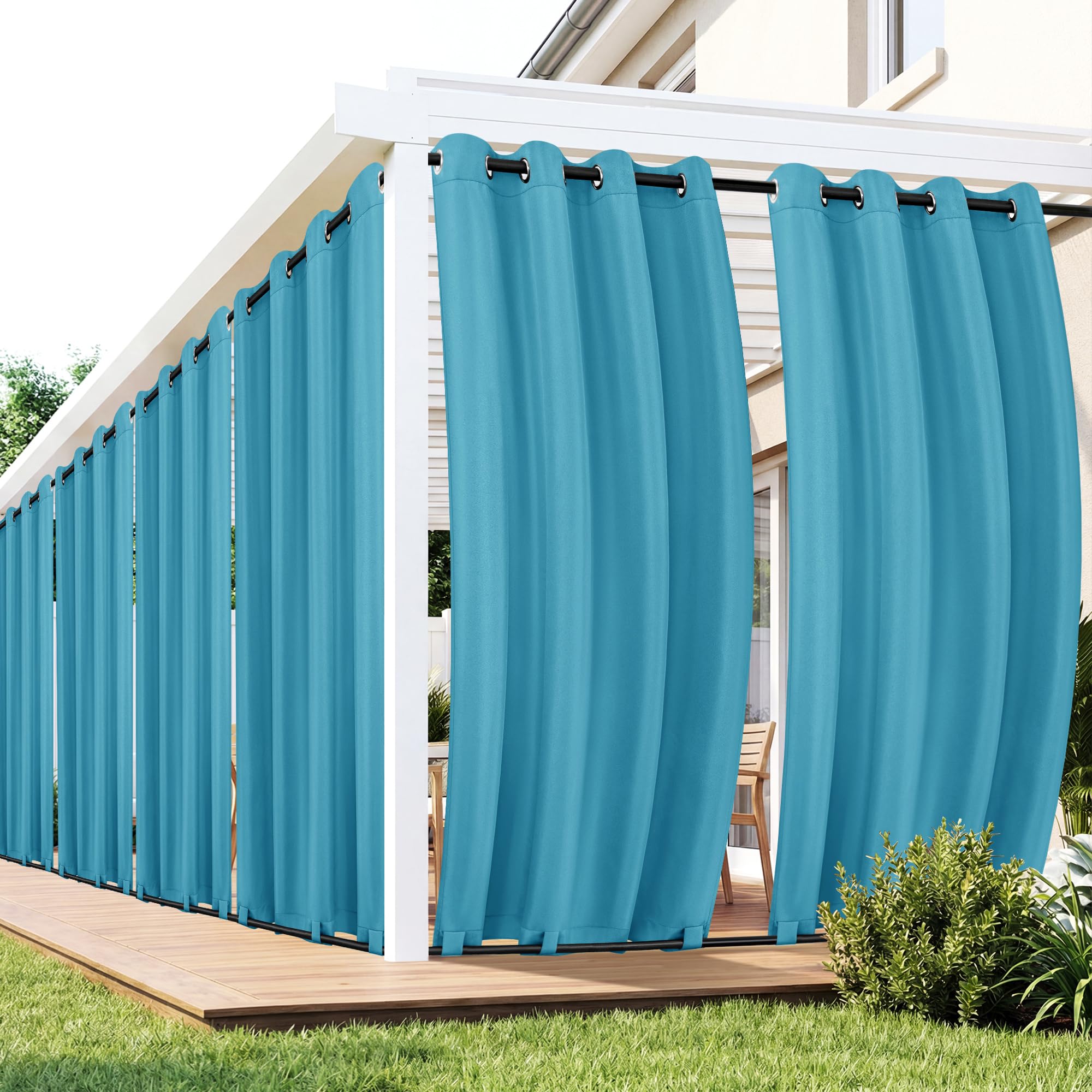 Photo 1 of RichSets Outdoor Curtains for Patio Waterproof 6 Panels - Windproof, Privacy, Weatherproof Outside Drapes for Gazebo Pergola Porch, Grommet Top and Tab Bottom, 54x84 Inch, Teal