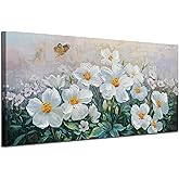 Ardemy Floral Wall Art Large Canvas Wall Art for Living Room White Flower Painting, Picture Wall Decor Bedroom Dining Room Home Office, 40"x20"