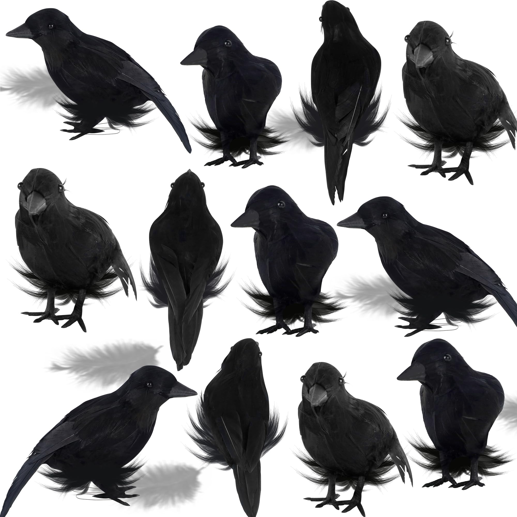 Photo 1 of ATDAWN 12 Pack Halloween Birds, Black Feathered Crows, Halloween Bird Decoration, Realistic Looking Black Birds, 6.1" from Beak to Tail Feathers