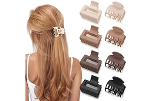 Oeusnael 8 Pcs Medium Hair Clips for Women Girls - 2 Styles Rectangle and Double Row Teeth Small Claw Clips for Thin/Medium Fine Hair, Matte Non-slip Jaw Clips Strong Hold Hair Accessories, Neutral