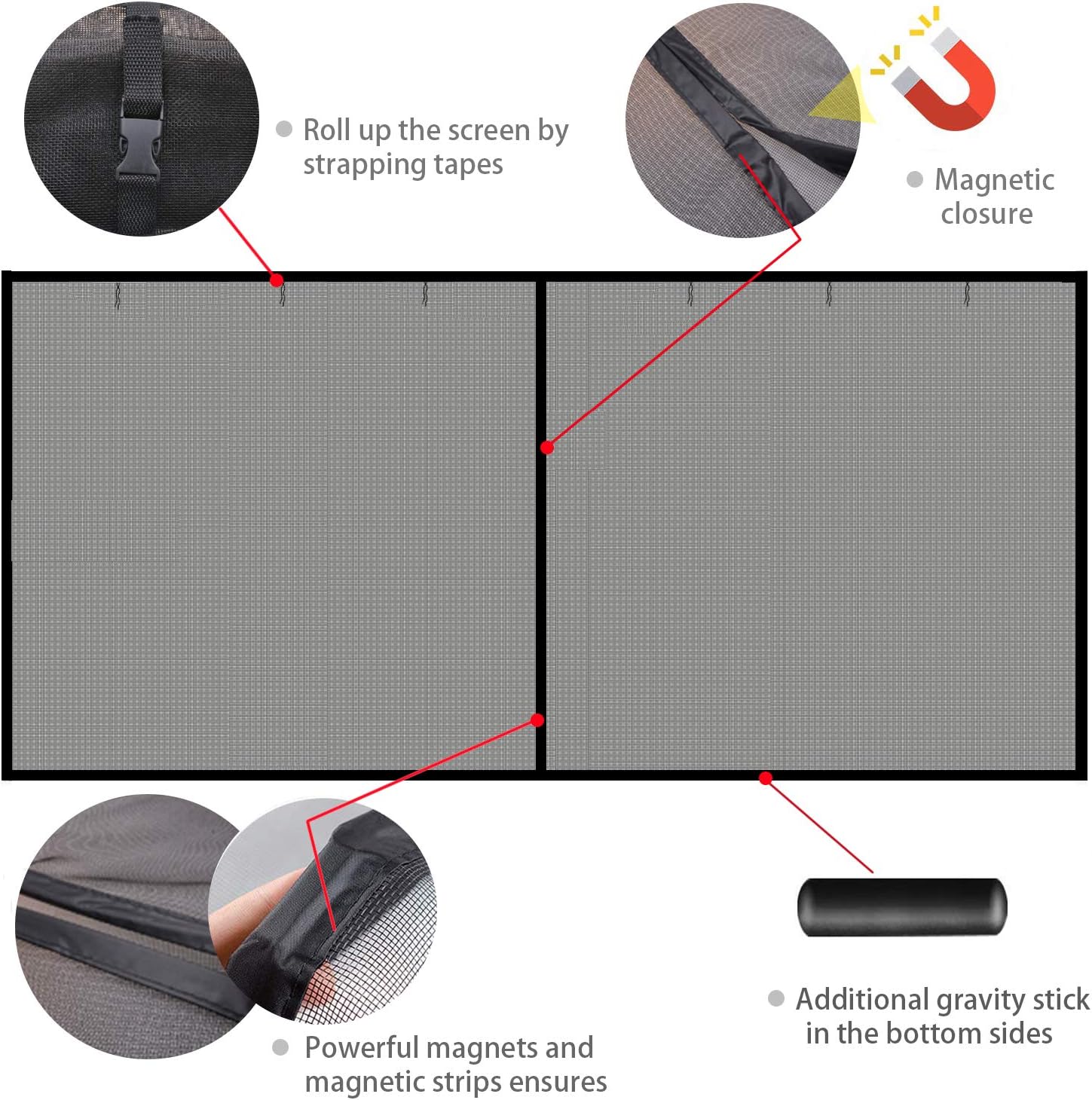 Garage Door Screen - 2 Car 16x7Ft Magnetic Closure Heavy Duty Weighted Bottom Screen Self Sealing Fiberglass Mesh Retractable Net - Easy Assembly & Pass-Through(Black) - - 