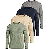 Real Essentials 4 Pack: Men's Dry-Fit Active Athletic Long Sleeve Pocket Crew T-Shirt Outdoors UPF 50 (S-5XLT)