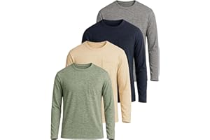 Real Essentials 4 Pack: Men's Dry-Fit Active Athletic Long Sleeve Pocket Crew T-Shirt Outdoors UPF 50 (S-5XLT)