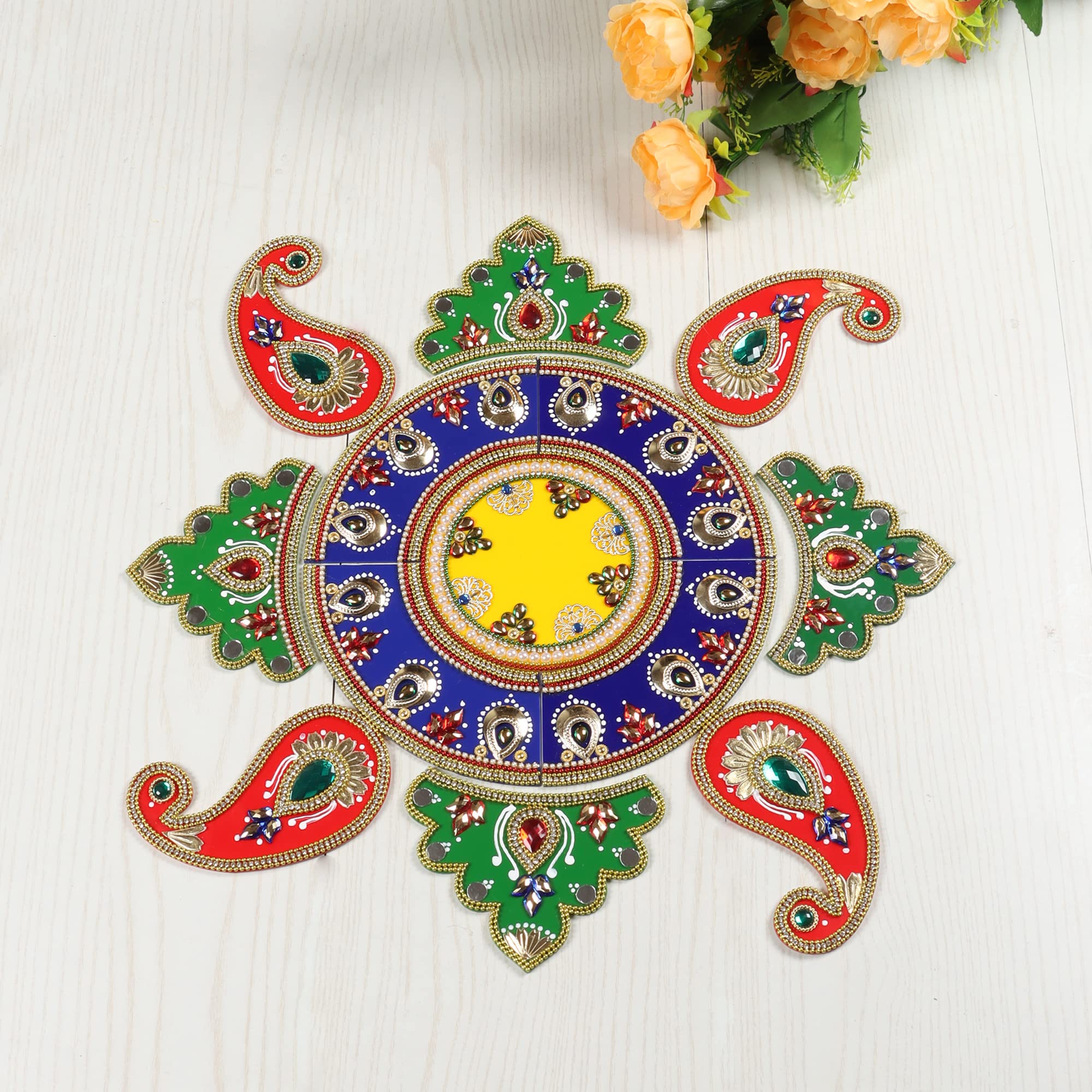 Itiha® 13 Piece Handmade Rangoli Indian Decor for Wall, Floor & Table Decoration for Christmas and Diwali (18 inches)