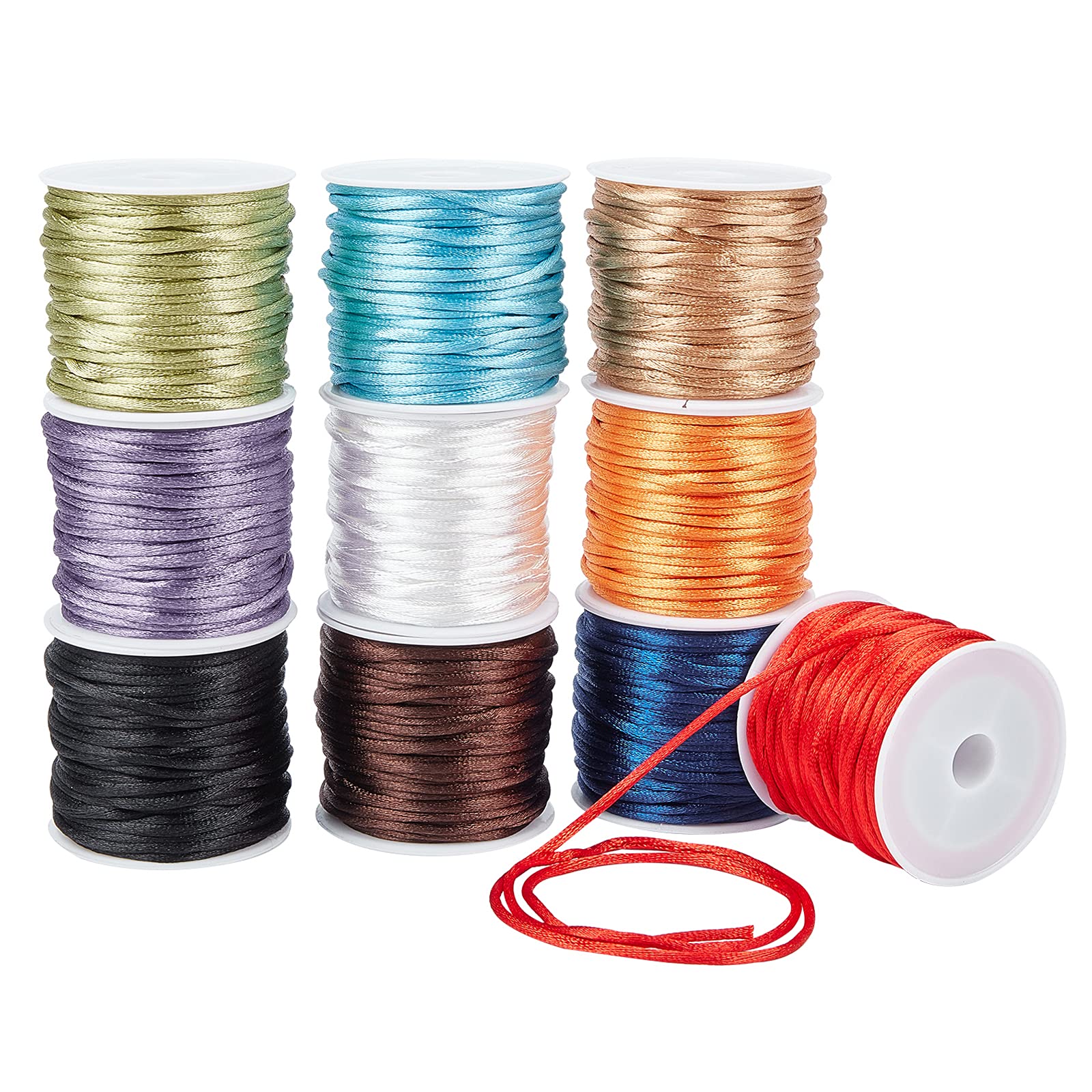 PandaHall 100 Yards Bracelet String, 10 Colours 2mm Nylon Satin Cord Silk Rattail Trim Macrame Cord Nylon Thread Beading Wire for DIY Neckalce Bracelet Jewellery Making Dream Catchers Beading Knotting
