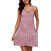 Marvmys Womens Cotton Sleeveless Lounge Dress Sexy Leopard Slip Nightgown Short Pajama Dress with Pockets