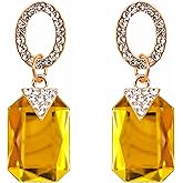 Navachi 18k Gold Plated White Crystal Square Zircon Dangle Stud Earrings
