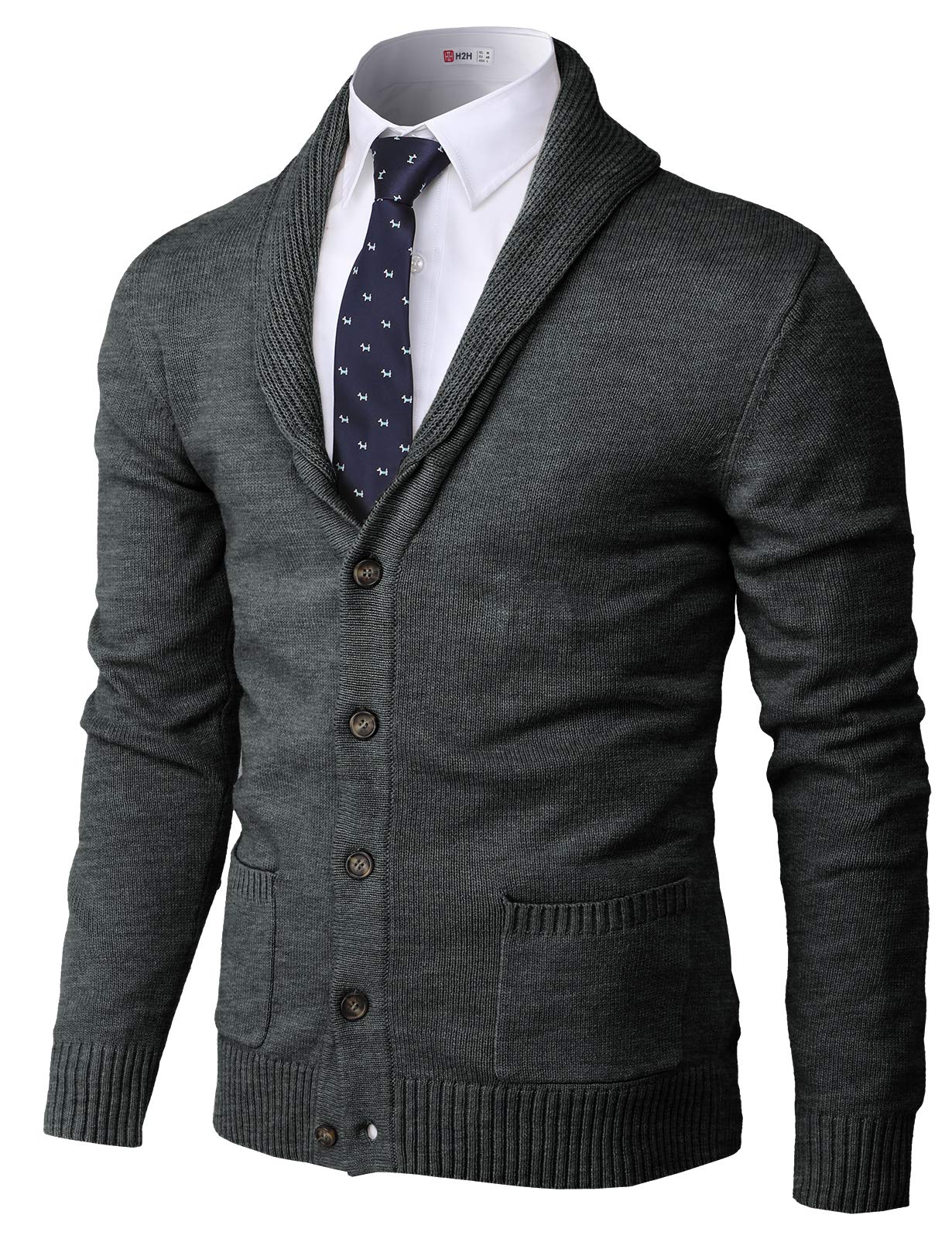 H2H Mens Slim Fit Hound Tooth Check Open Front