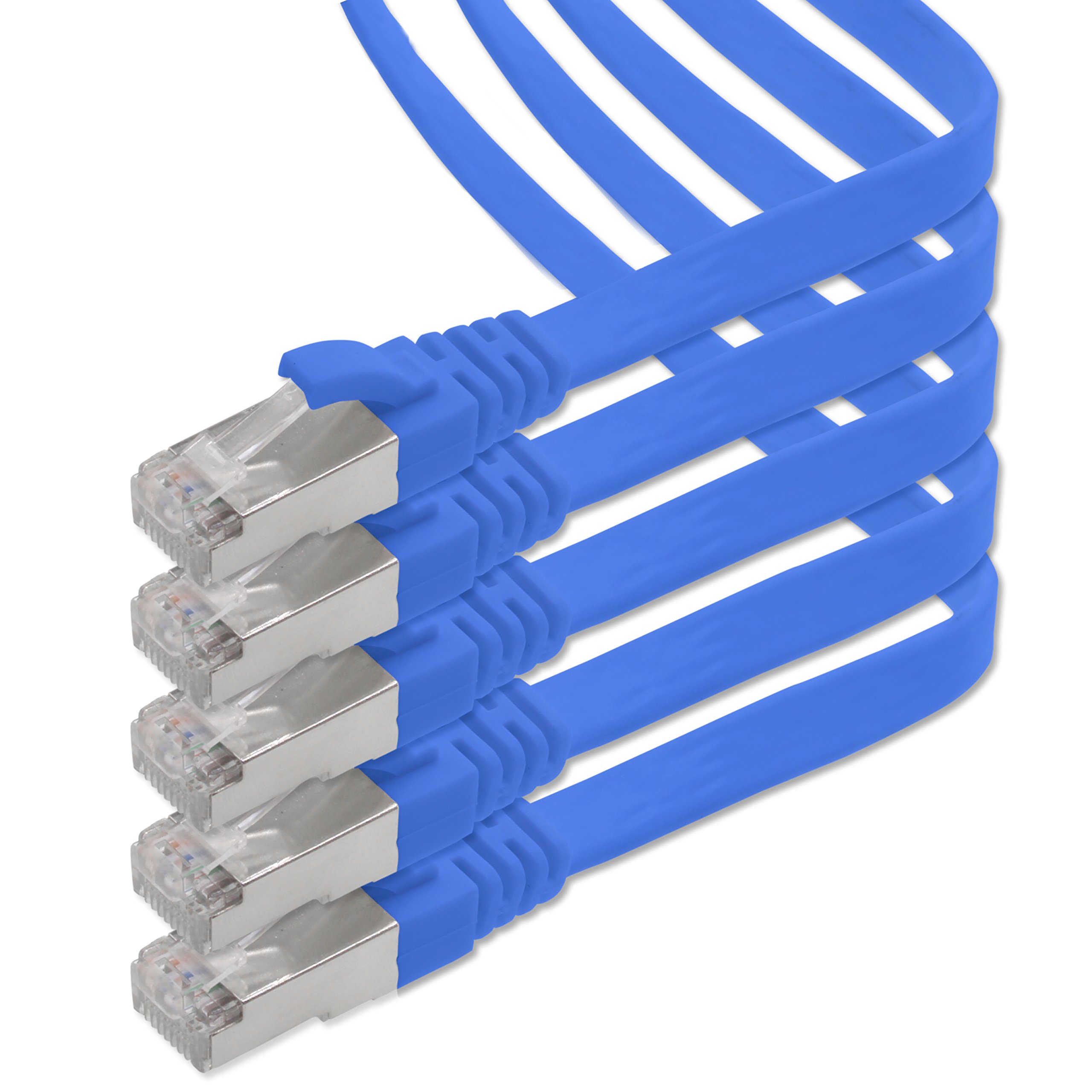 1aTTack.de 0.5m - blue - 5 pieces CAT.7 Gigabit Ethernet LAN ribbon ribbon cable (RJ45) network cable raw cable (10Gbit/s) installation cable flat slim compatible with Cat.5 - Cat.5e - Cat.6