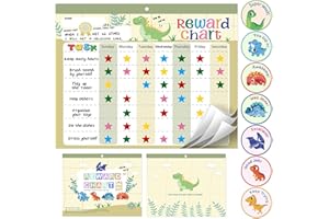KHLEROX Magnetic Reward Chart for Kids at Home, Behavior Chart Pad with 26 Chore Charts, 1680 Star Stickers, 84 Motivational Stickers to Develop Responsibility & Good Habits (Dinosaur)