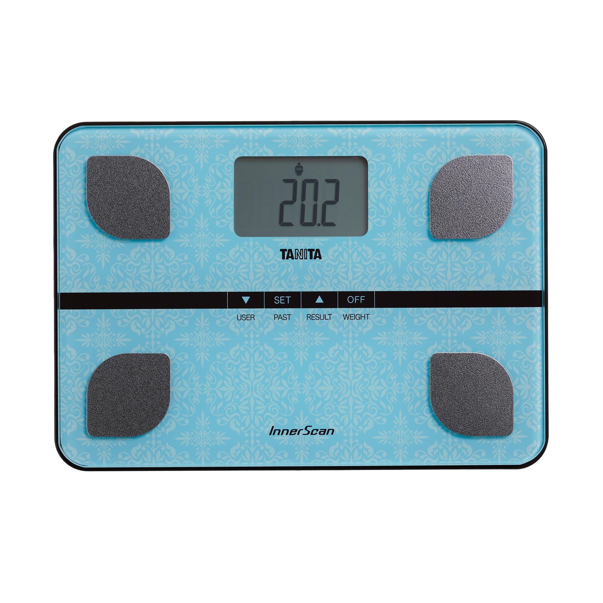 Tanita BC-732 Smart Scales for Body Weight and Fat – Digital Bathroom Scales Compact Glass Design, Multi-User Body Scales with LCD Display, Light Blue Paisley