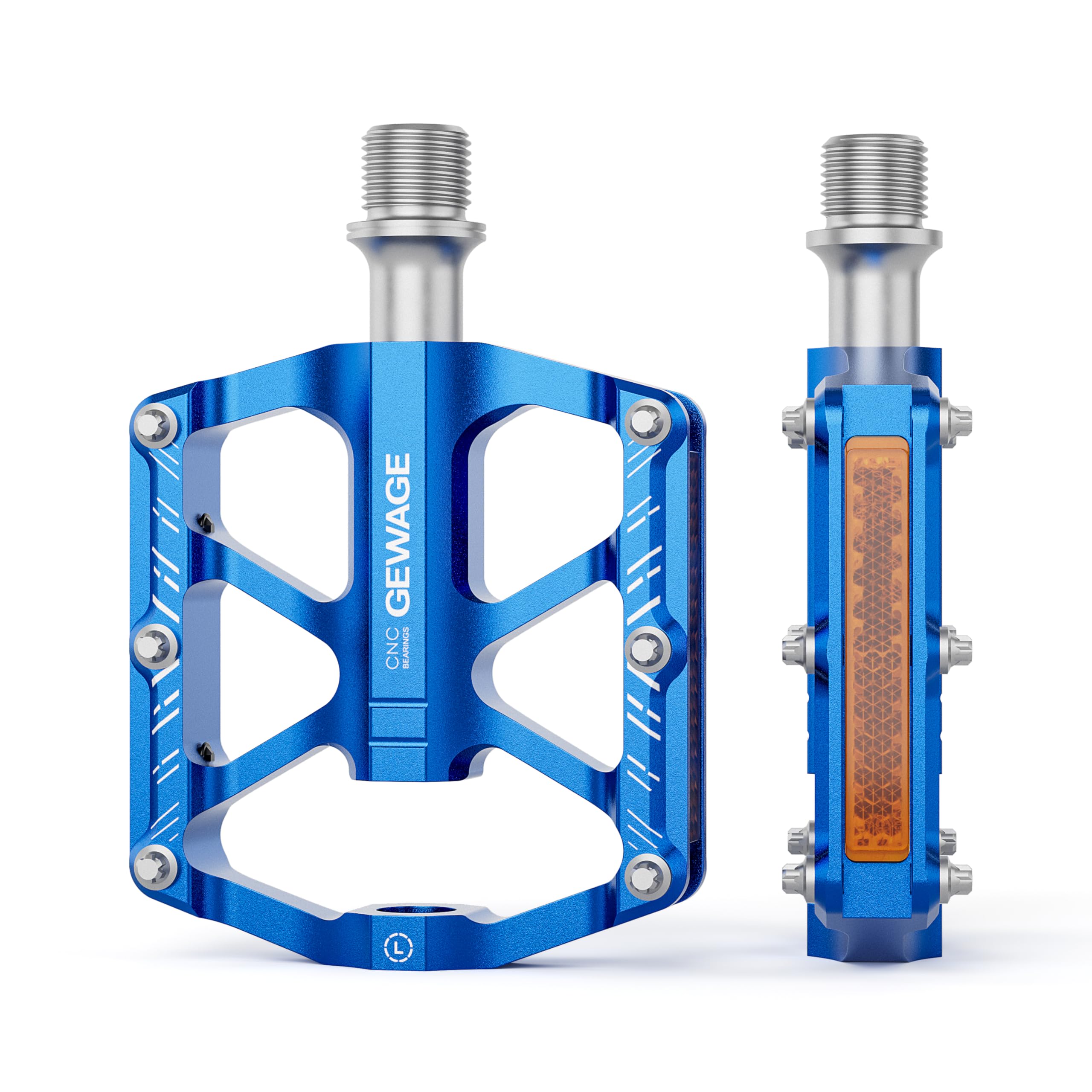 GEWAGE Folding Bike Pedals with Reflectors, 9/16 Inch Anti-Slip CNC Aluminum Platform Pedals for Folding Bikes, Mini Velo, Children's Bikes (BLUE)