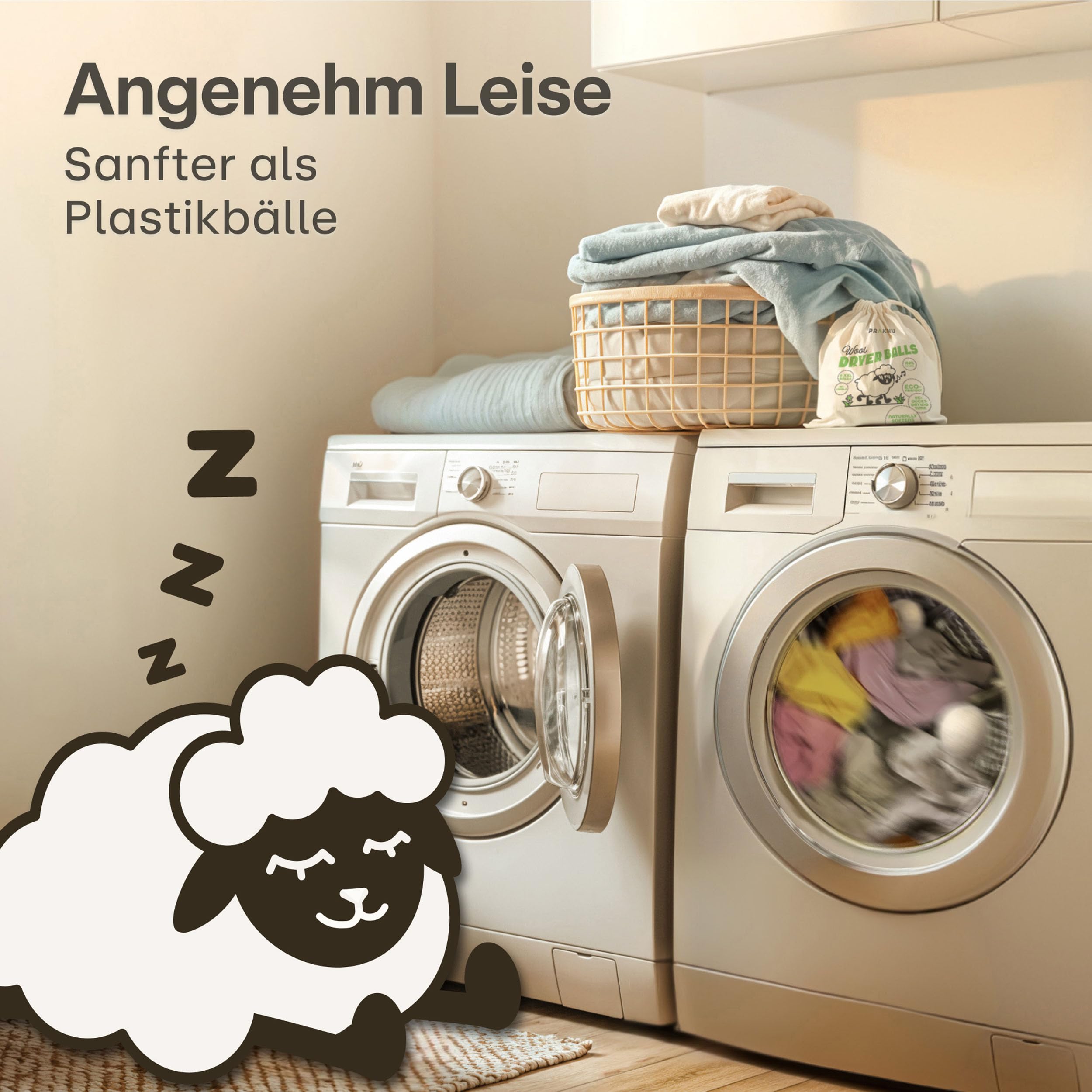 Praknu Trocknerbälle Wolle für Wäschetrockner 6er Set - Weiche, Flauschige Wäsche - 100% Öko Schafwolle - Energie sparen - Ideal für Daunen - Wool Dryer Balls aus Schafwolle 6