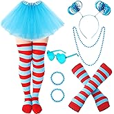 ZhouBoat 8 Tulle Tutu Costume Set for Women, Striped Knee Socks Tutu Skirt Stretchy Gloves Headband Necklace Bracelet Glasses