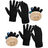 Shihanee 2 Pairs Winter Fleece Lined Gloves for Men Warm Thick Gloves with Touchscreen for Cold Weather Thermal Supplies