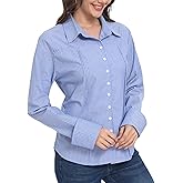 SUNNOW Women's Striped Blue Button Down Shirt Long Sleeve Comfortable Casual Office Blouse Tops