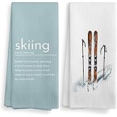 NOQL Winter Skiing Definition Kitchen Towels and Dishcloths Set of 2, Ski Skiing Gifts for Skiers, Ski Christmas Ornaments Decor, Teal Blue Kitchen Bathroom Decor Hand Towels Tea Towels, 16×24Inch