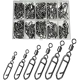 Snap Swivels Fishing Speed Clips for Quick Change, 70pcs Fishing Power Clips Barrel Swivels High Strength Clips Snap Freshwater Saltwater Popper Crankbait Lures Quick Snaps Connectors 6 Sizes