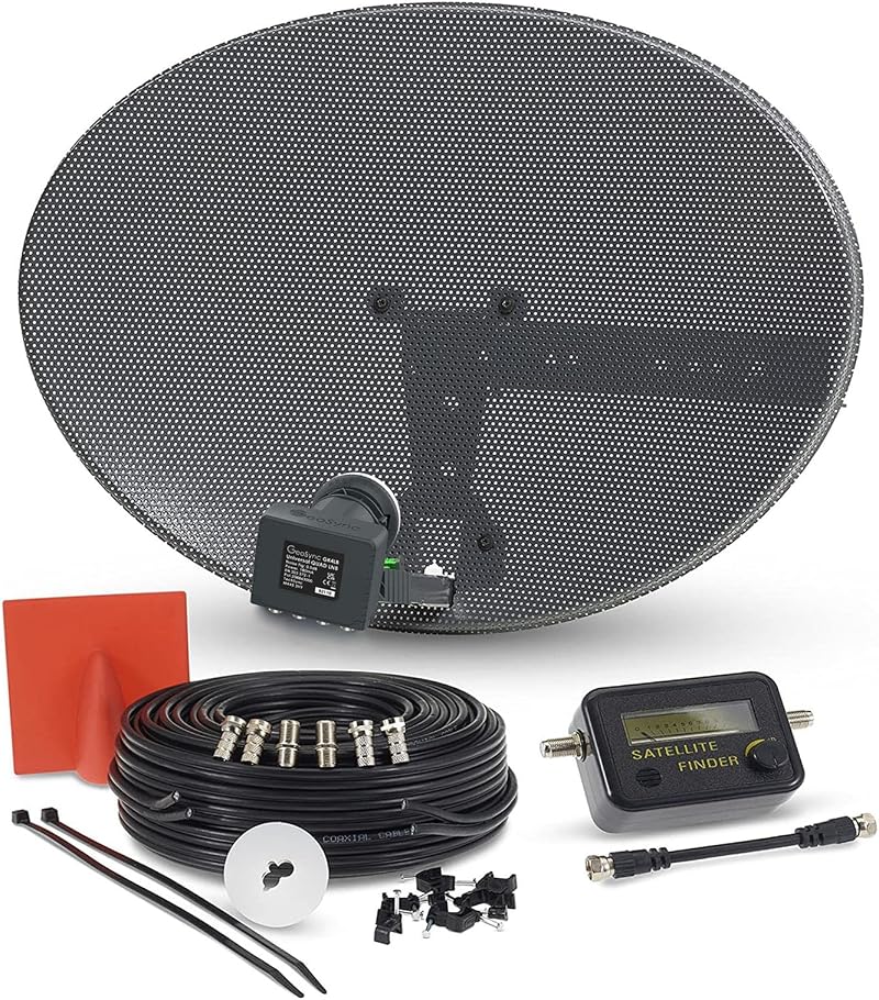 Viewi SSL Zone 1 HD Satellite Dish Kit Quad LNB 5M Twin Cable F Connectors